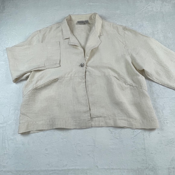 Chico's Jackets & Blazers - Chico's Womens Linen Jacket Size 3 Oatmeal Beige Single Button Boxy Blazer